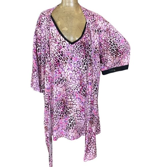 Joyspun Lingerie Set Chemise-Slip & Robe L-XL Pink Burgundy Animal Print 316D - Picture 2 of 11